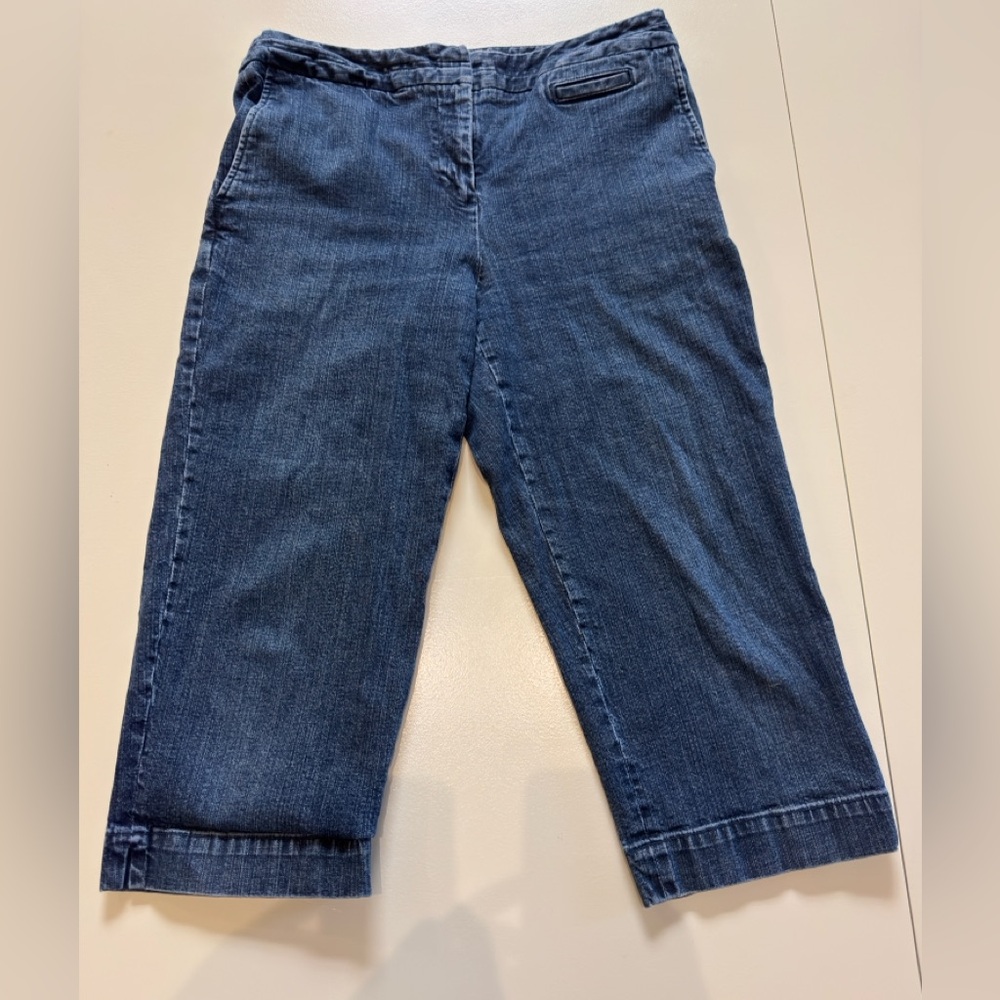 Kate Hill Blue Denim Stretch Flat Front Ankle pant/Capris EUC Sz 8P